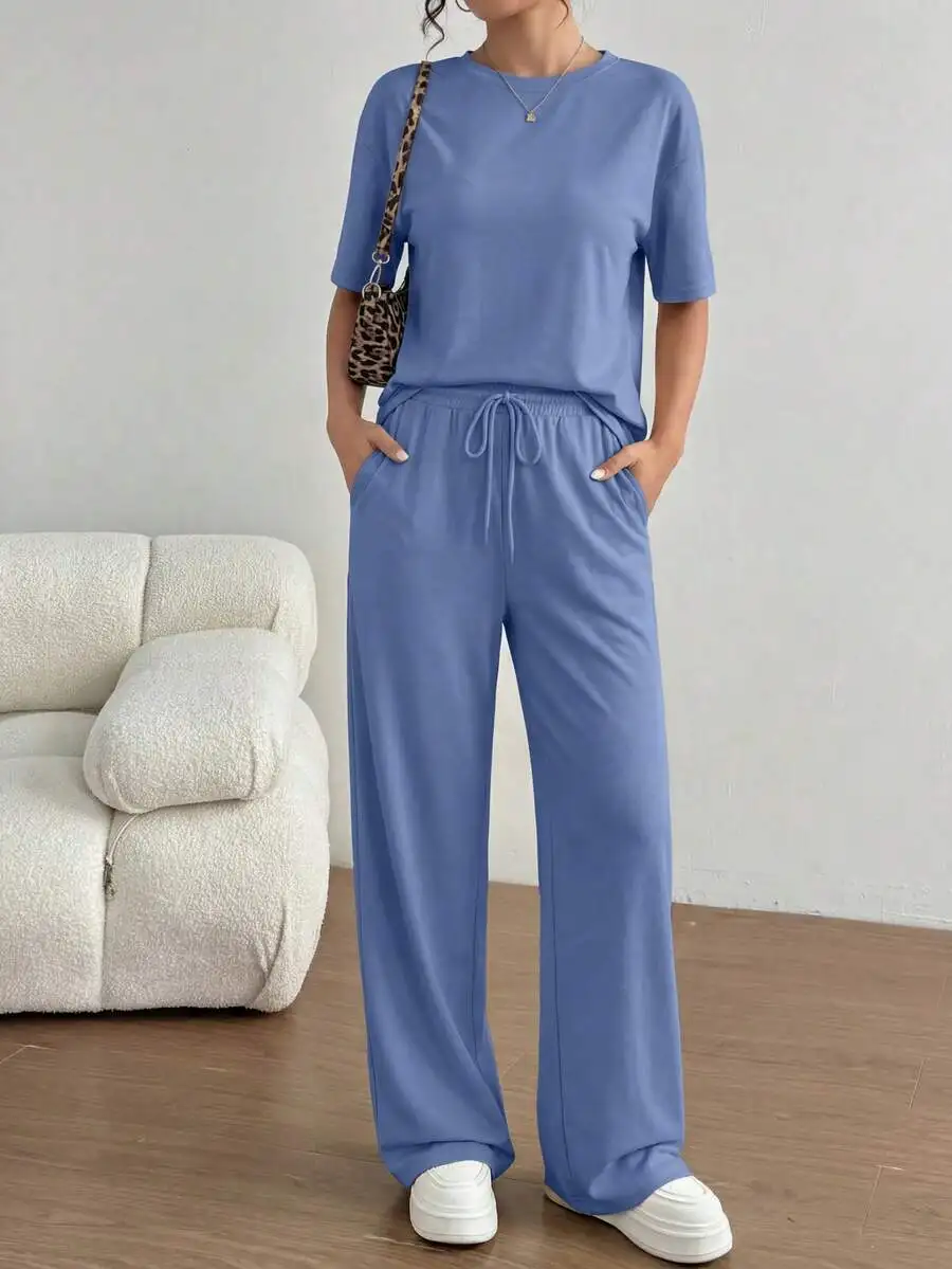 Womens 2 Piece Set Short Sleeve Top And Wide Leg Pants Casual Lounge Outfit
Womens 2 Piece Set Short Sleeve Top And Wide Leg Pants Casual Lounge Outfit