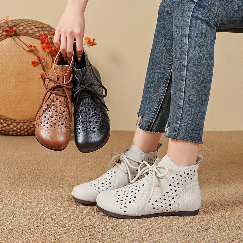 Summer Breathable Real Leather Booties Sandals Women's Hollow Cutout Lace Up Ankle Boots Woman Handmade Flat Casual Boot Sandals
Summer Breathable Real Leather Booties Sandals Women's Hollow Cutout Lace Up Ankle Boots Woman Handmade Flat Casual Boot Sandals