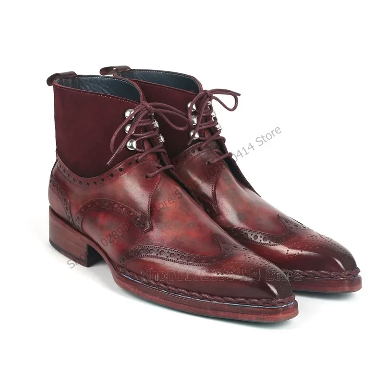 Red Brown Knitted Carving Design Patchwork Boots Fashion Lace up Men Shoes Luxury Handmade Party Feast Banquet Men Dress Shoes
Red Brown Knitted Carving Design Patchwork Boots Fashion Lace up Men Shoes Luxury Handmade Party Feast Banquet Men Dress Shoes