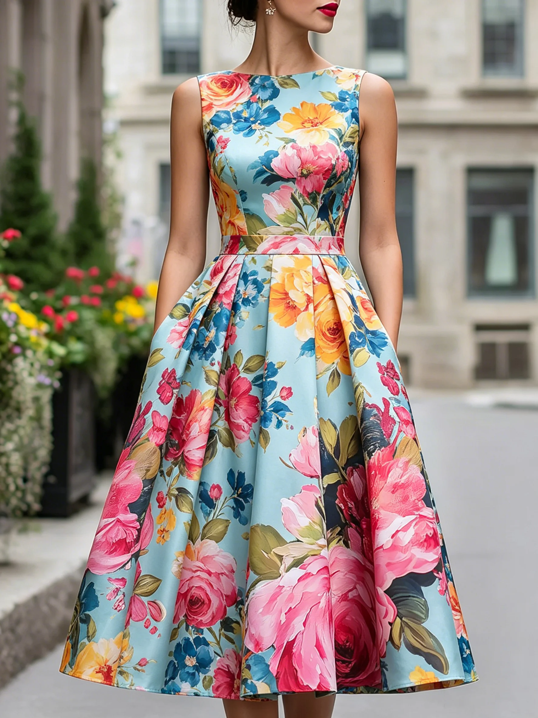 Women's Summer Sleeveless Floral Print Midi Dress Fashion Versatile A-Line Pleated Casual Elegant Swing Dress for Daily Wear
Women's Summer Sleeveless Floral Print Midi Dress Fashion Versatile A-Line Pleated Casual Elegant Swing Dress for Daily Wear
