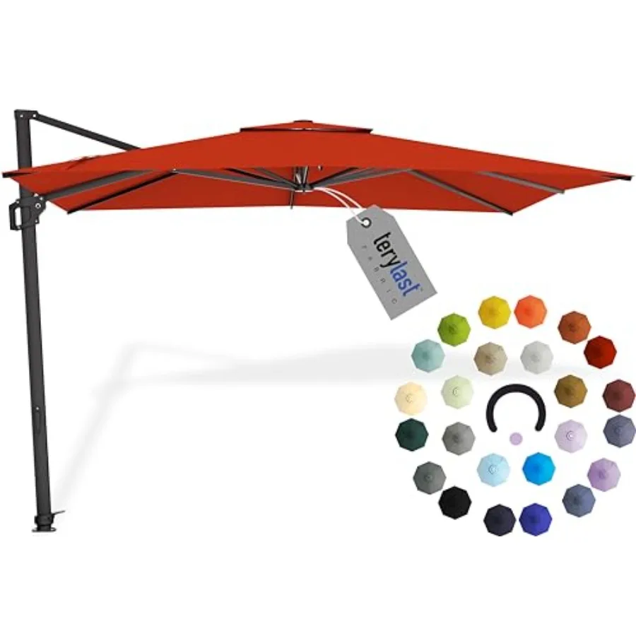 Outdoor cantilever patio umbrella for backyard use, aluminum frame with black finish, red polyester fabric, 9x9 ft coverage, ti
Outdoor cantilever patio umbrella for backyard use, aluminum frame with black finish, red polyester fabric, 9x9 ft coverage, ti