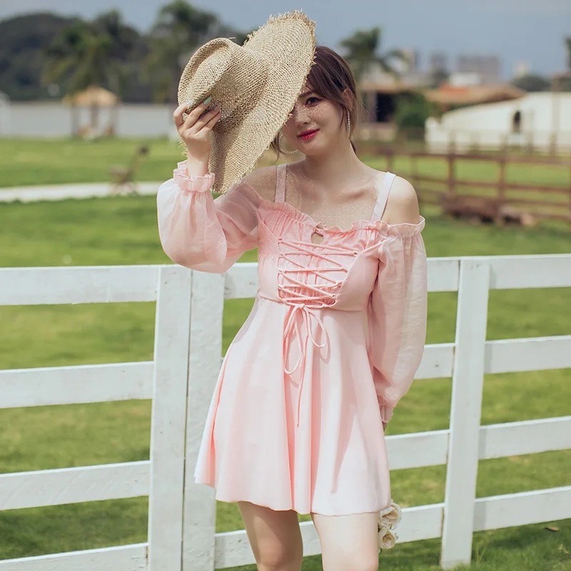 Two Pieces Swimsuit Women Lovely Long Sleeve Lace Patchwork Off Shoulder Skirt Plus Size Swimdress Women Push Up Bodysuit Women
Two Pieces Swimsuit Women Lovely Long Sleeve Lace Patchwork Off Shoulder Skirt Plus Size Swimdress Women Push Up Bodysuit Women
