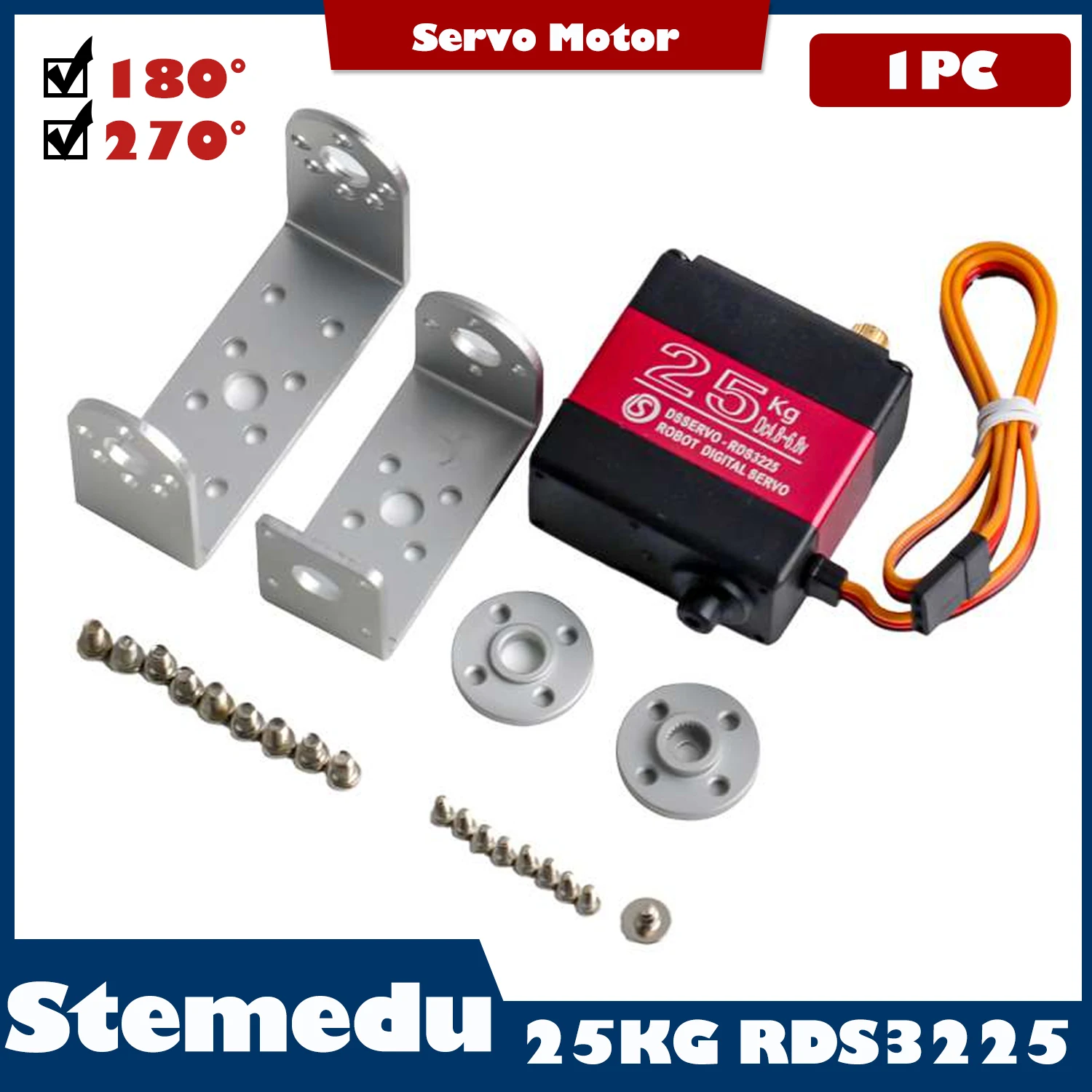 25KG RDS3225 High Torque RC Servo Waterproof Servo Motor For 1/8, 1/10, 1/12 RC Car, Full Metal Gear Steering with 25T Horn
25KG RDS3225 High Torque RC Servo Waterproof Servo Motor For 1/8, 1/10, 1/12 RC Car, Full Metal Gear Steering with 25T Horn