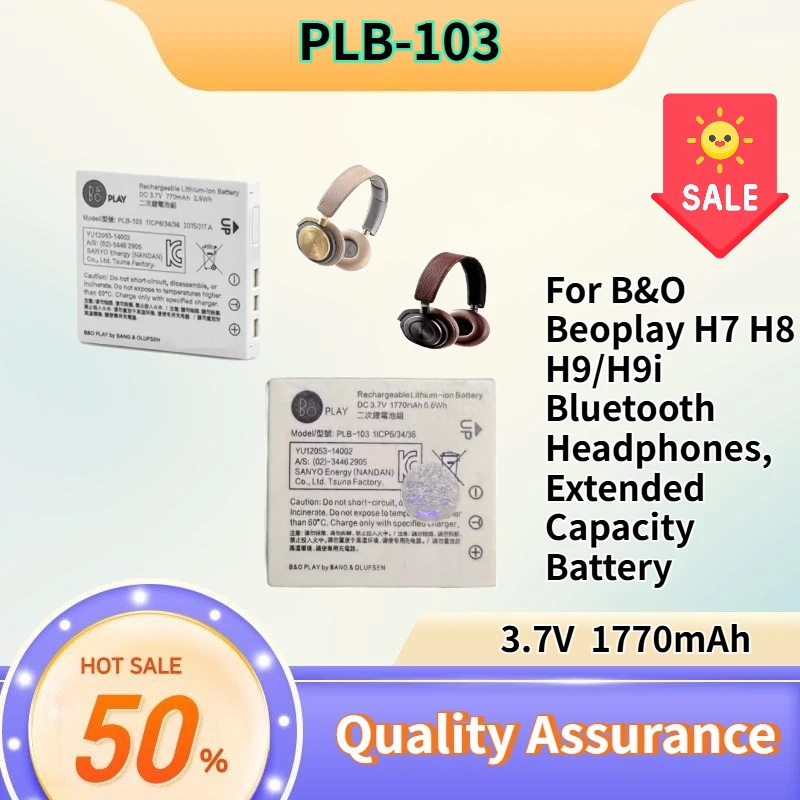 Compatible with B&O Beoplay H7 H8 H9/H9i Bluetooth Headphones, Extended Capacity Battery 1770mAh 3.7V
Compatible with B&O Beoplay H7 H8 H9/H9i Bluetooth Headphones, Extended Capacity Battery 1770mAh 3.7V