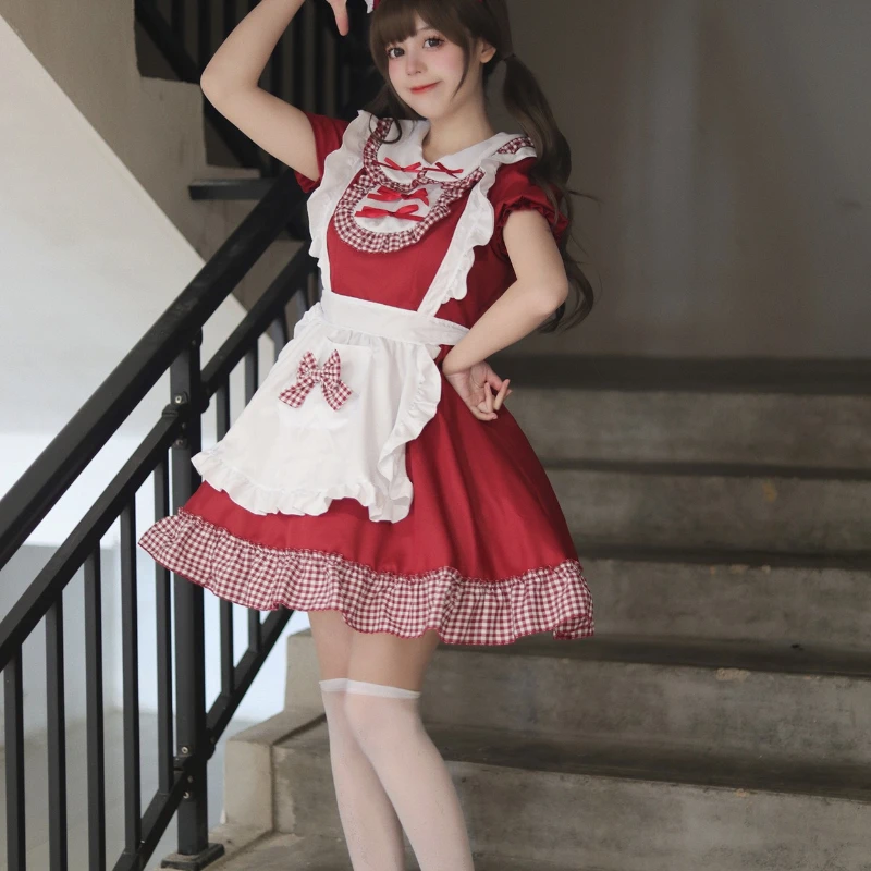 Women Sweet Lolita Maid Dress Apron Headpiece Gingham Bow Cosplay Costume Halloween Party Anime Convention Roleplay Uniform
Women Sweet Lolita Maid Dress Apron Headpiece Gingham Bow Cosplay Costume Halloween Party Anime Convention Roleplay Uniform