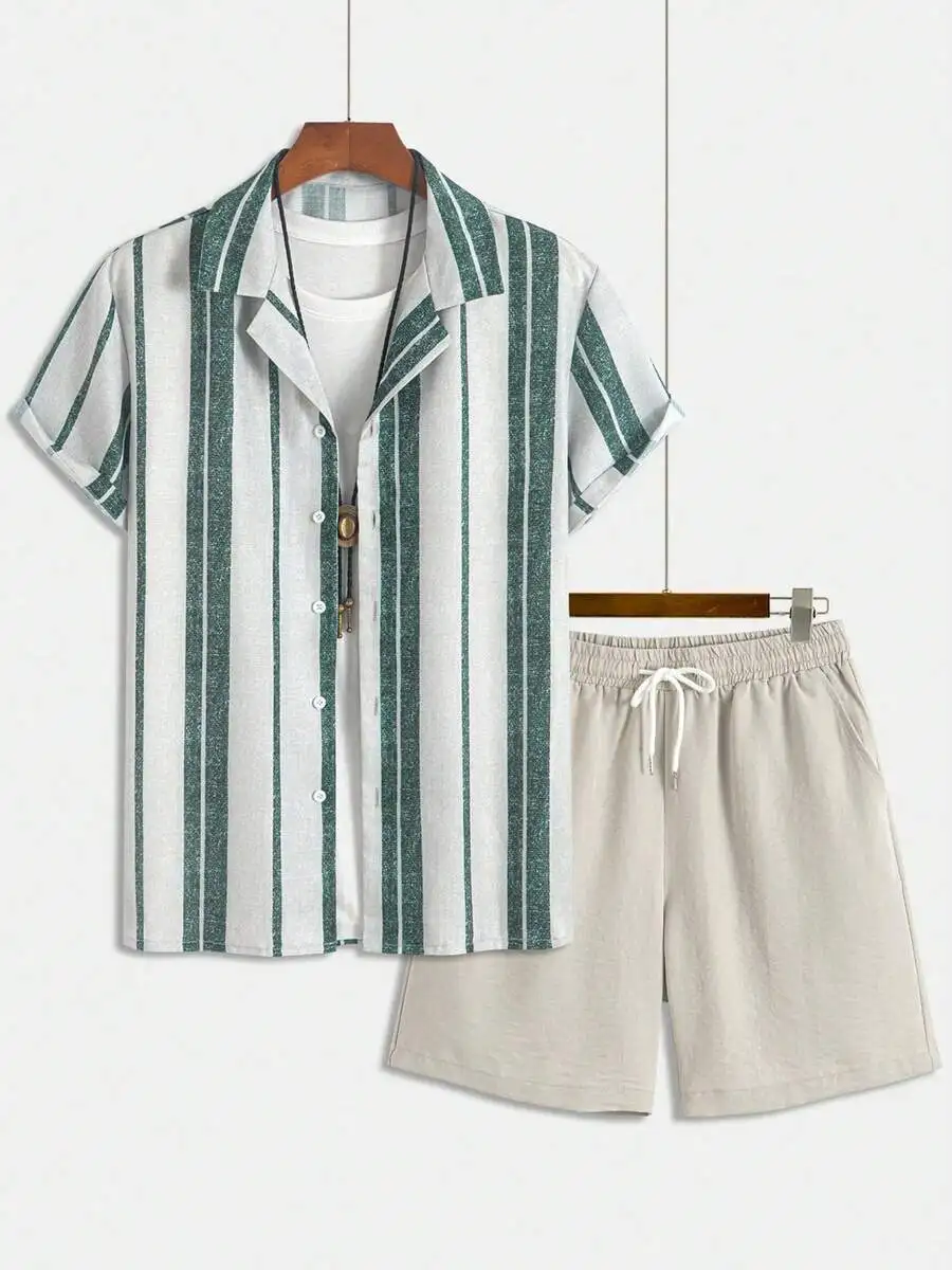 Mens Striped Short Sleeve Shirt And Shorts Set Casual Outfit For Daily Outdoor
Mens Striped Short Sleeve Shirt And Shorts Set Casual Outfit For Daily Outdoor