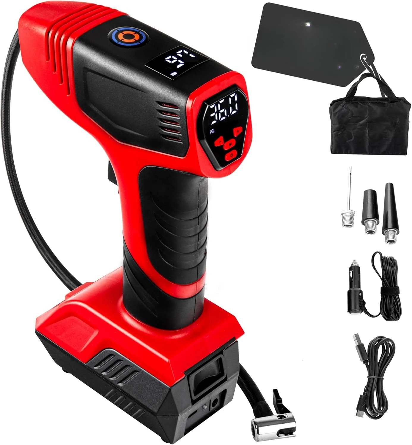 Portable Air Pump for Car Tires - 150PSI, 12V DC 1500 mAhs with Tire Pressure Gauge, Rechargeable As Seen On TV
Portable Air Pump for Car Tires - 150PSI, 12V DC 1500 mAhs with Tire Pressure Gauge, Rechargeable As Seen On TV