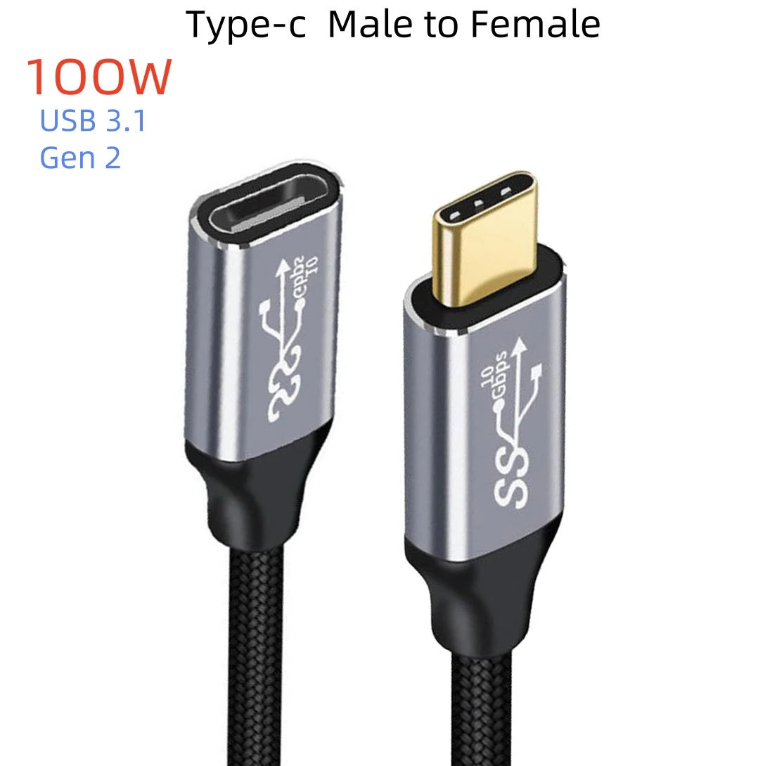 100W PD Fast Charging, 4K@60Hz, 10Gbps USB 3.2 Type-C Male to Female Data Cable for Laptop, Docking Station, Mobile Phone, SSD
100W PD Fast Charging, 4K@60Hz, 10Gbps USB 3.2 Type-C Male to Female Data Cable for Laptop, Docking Station, Mobile Phone, SSD