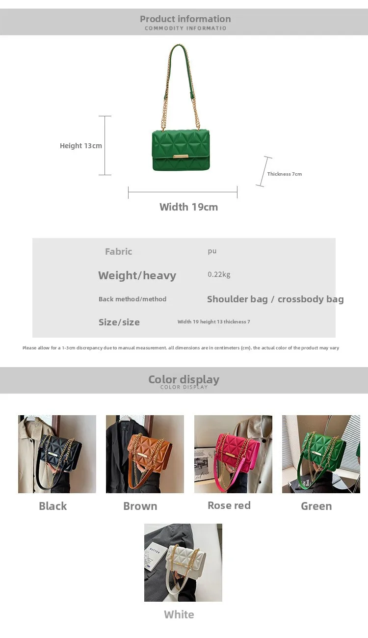 Women Quilted Chain Crossbody Bag Fashion Small Square Shoulder Purse Multi Color Casual Daily Handbag Women Quilted Chain Crossbody Bag Fashion Small Square Shoulder Purse Multi Color Casual Daily Handbag