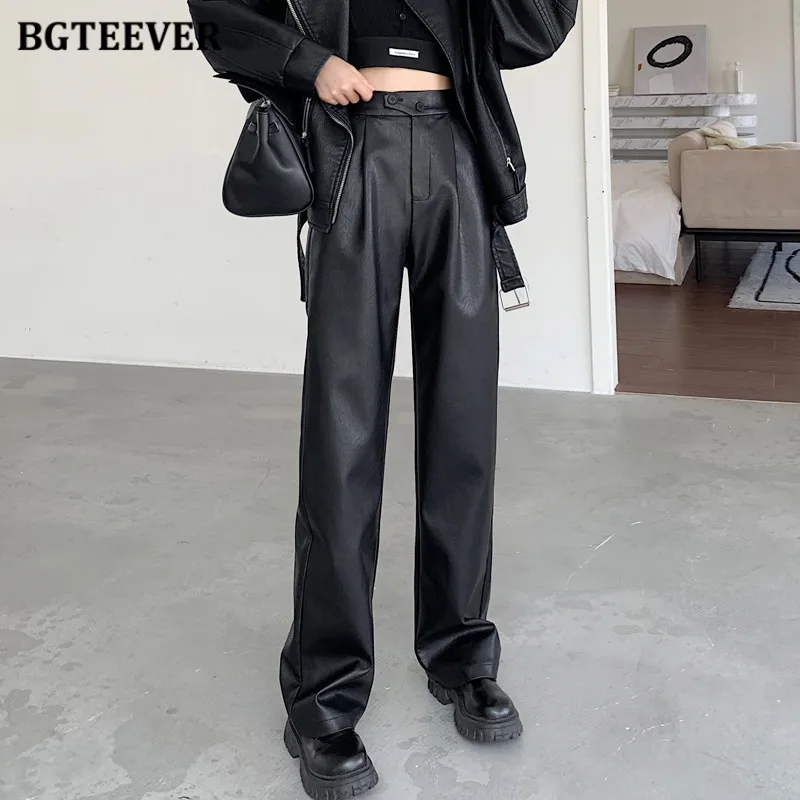 BGTEEVER Autumn Two Buttons Straight Women PU Leather Trousers Elegant Loose Pockets Women Faux Leather Pants
BGTEEVER Autumn Two Buttons Straight Women PU Leather Trousers Elegant Loose Pockets Women Faux Leather Pants