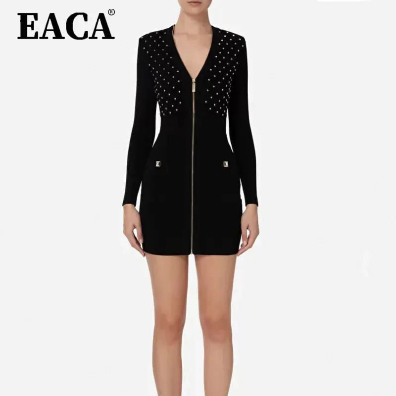 EACA 2025 Spring And Autumn Black Rivet Heavy Industry Rhombic V-neck Zipper Skirt Black Temperament Wrap Hip Dress
EACA 2025 Spring And Autumn Black Rivet Heavy Industry Rhombic V-neck Zipper Skirt Black Temperament Wrap Hip Dress