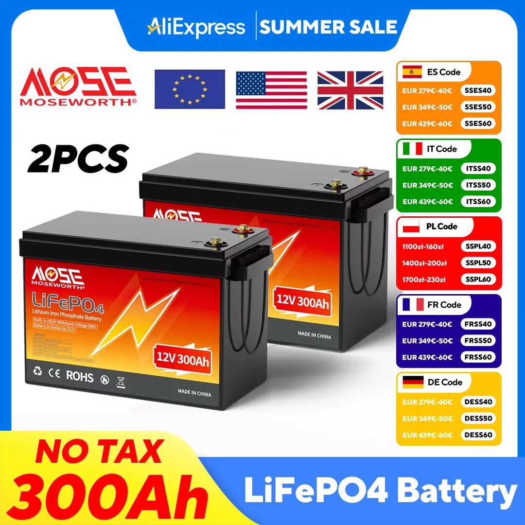 2 шт. Lifepo4 аккумулятор 12 В 300 Ач с 200 А BMS литий-железо-фосфатный аккумулятор глубоких циклов для дома на колесах, лодки, кемпинга, солнечной системы
2 шт. Lifepo4 аккумулятор 12 В 300 Ач с 200 А BMS литий-железо-фосфатный аккумулятор глубоких циклов для дома на колесах, лодки, кемпинга, солнечной системы