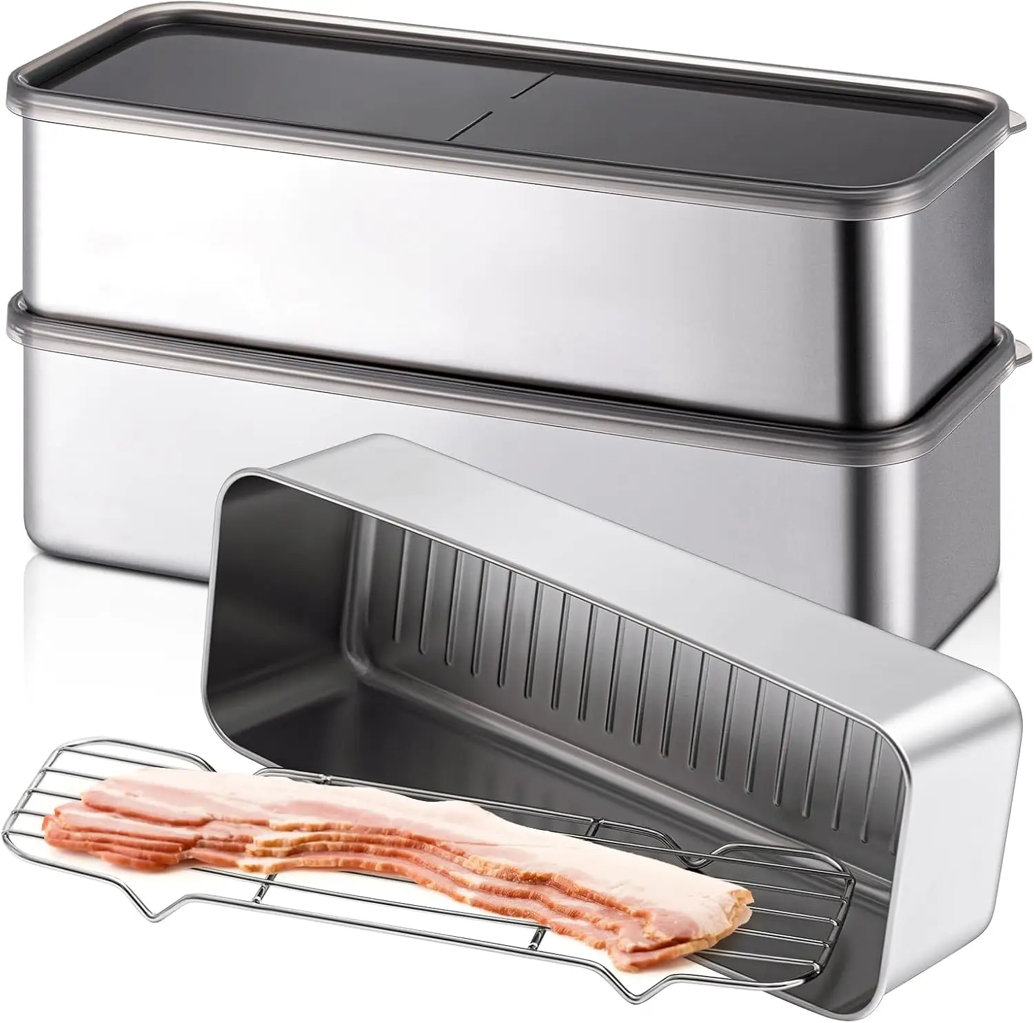 Rectangular Stainless Steel Food Storage Container with Clear Lid and Drain Tray for Moisture Control Kitchen Essentials
Rectangular Stainless Steel Food Storage Container with Clear Lid and Drain Tray for Moisture Control Kitchen Essentials