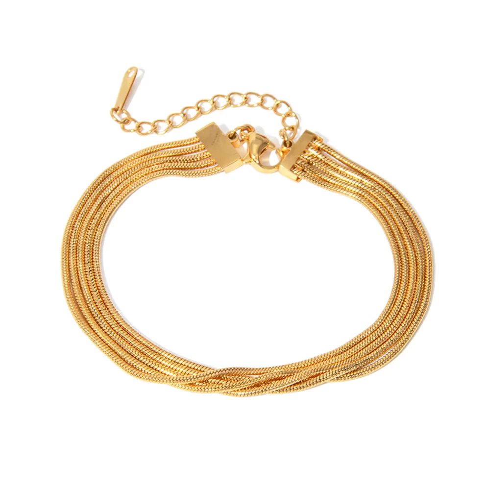 Stainless Steel PVD 18K Gold Plated Tarnish Waterproof Layered Snake Chian Bracelet For Woman Jewelry Wholesale INS
Stainless Steel PVD 18K Gold Plated Tarnish Waterproof Layered Snake Chian Bracelet For Woman Jewelry Wholesale INS