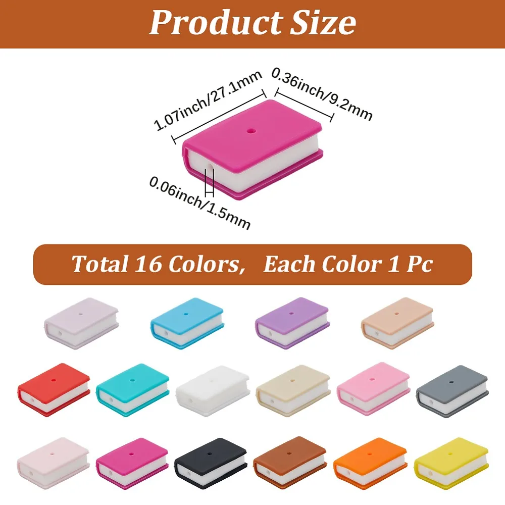 16Pcs 16 Colors Book Food Grade Beads DIY Necklaces Making Mixed Color 27.1x9.2mm 1pc/color
16Pcs 16 Colors Book Food Grade Beads DIY Necklaces Making Mixed Color 27.1x9.2mm 1pc/color