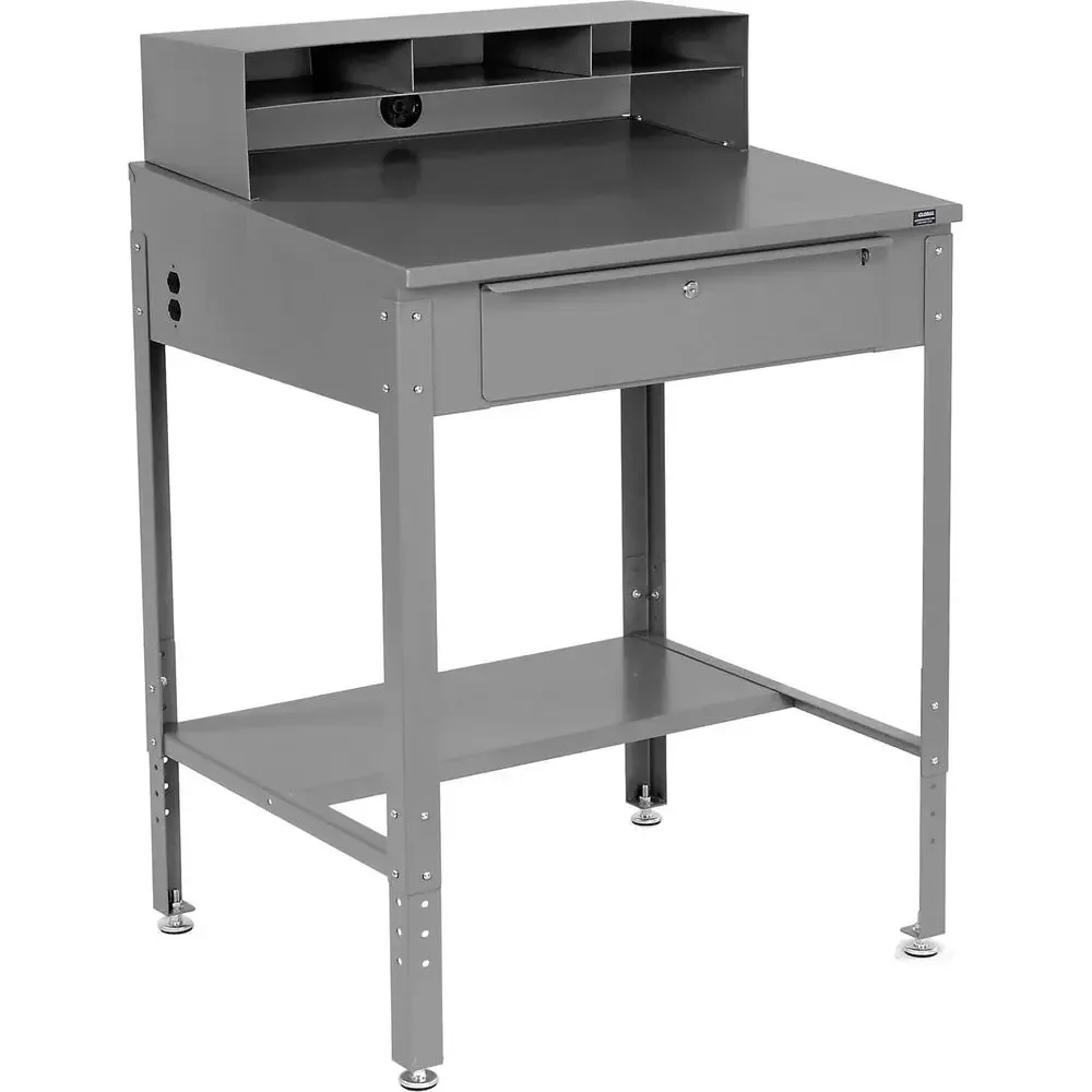 Sloped Shop Desk with hole Comparents & Cylinder Lock Der, 34-1/2"W x 30" D x 38" to 42-1/2"H, Gray Powder Coat inish, Assembly
Sloped Shop Desk with hole Comparents & Cylinder Lock Der, 34-1/2"W x 30" D x 38" to 42-1/2"H, Gray Powder Coat inish, Assembly