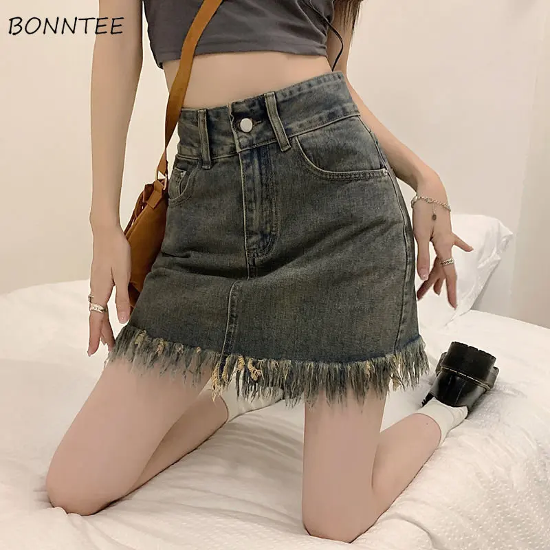 Skirts Women Mini Faldas Slim Streetwear Tassel Summer All-match Denim Vintage Style Korean Version Student Sweet Holiday Mujer
Skirts Women Mini Faldas Slim Streetwear Tassel Summer All-match Denim Vintage Style Korean Version Student Sweet Holiday Mujer