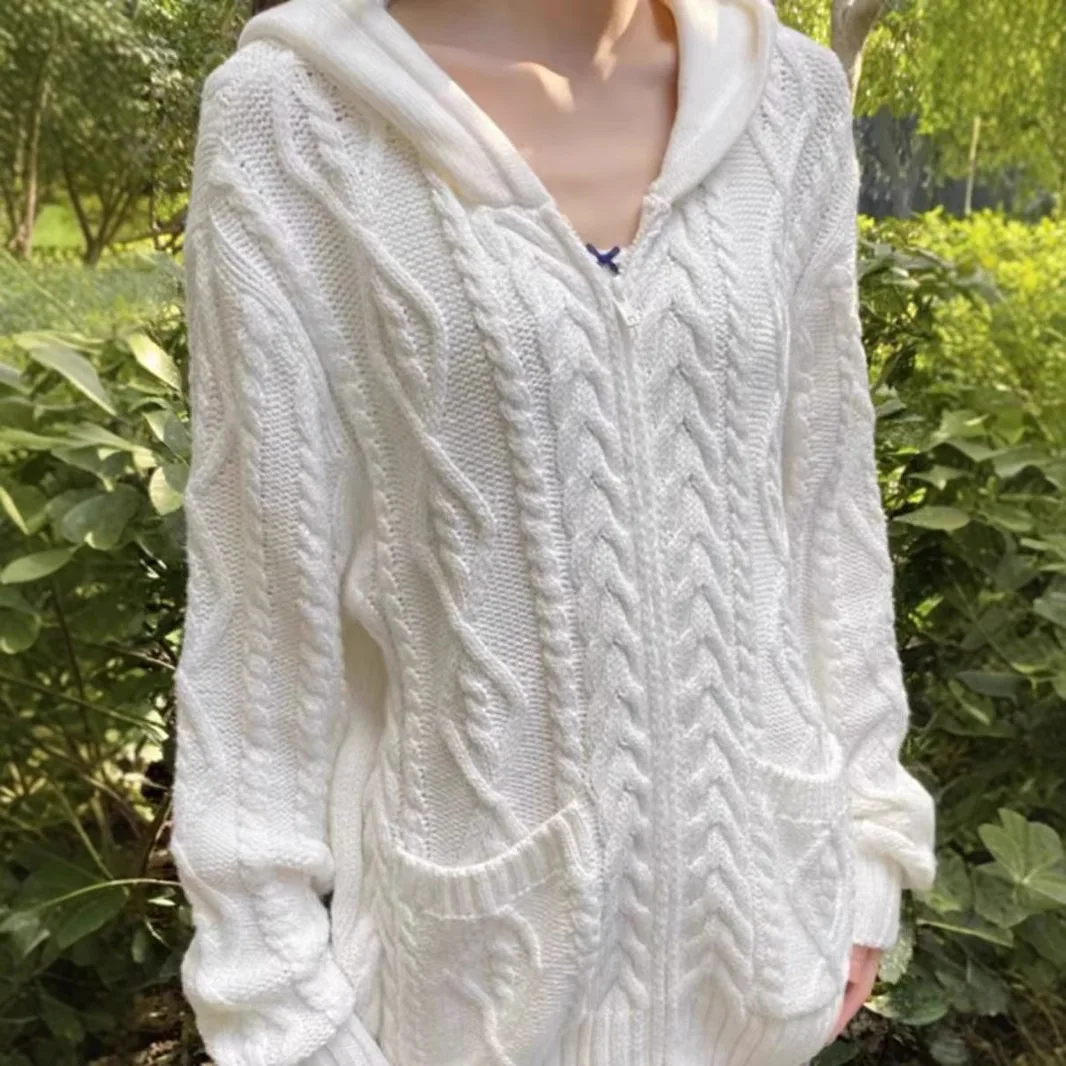 Sweet White Twist Hooded Sweater Women Autumn Winter New Loose Long Sleeve Knitted Cardigan Vintage Cute Preppy Style Jumper Top
Sweet White Twist Hooded Sweater Women Autumn Winter New Loose Long Sleeve Knitted Cardigan Vintage Cute Preppy Style Jumper Top
