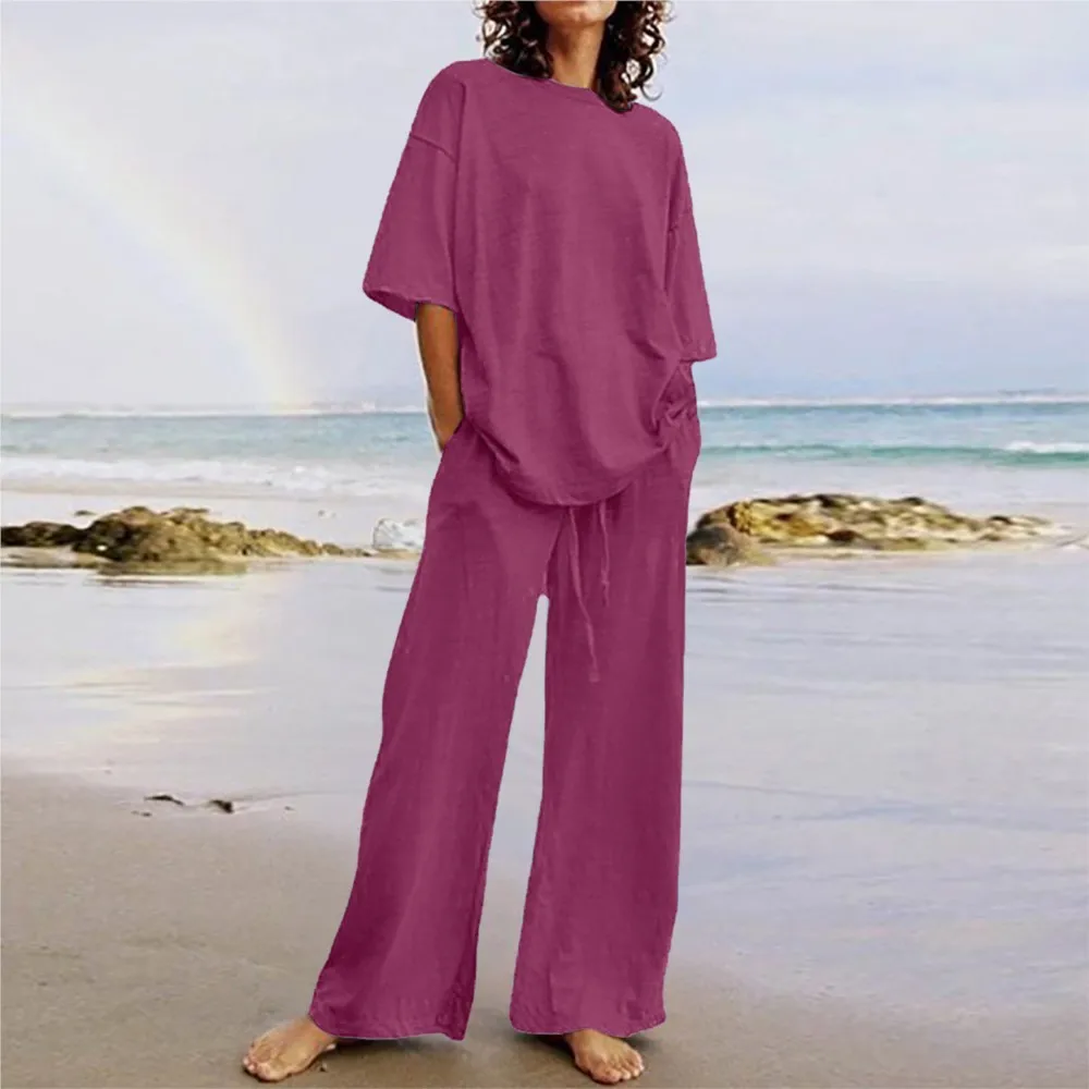 Summer Loose Vintage Solid Half Sleeve Tshirt Drawstring Wide Leg Pant Sets 2 Pieces Suit Y2k Women Outfits New In Matching Sets
Summer Loose Vintage Solid Half Sleeve Tshirt Drawstring Wide Leg Pant Sets 2 Pieces Suit Y2k Women Outfits New In Matching Sets