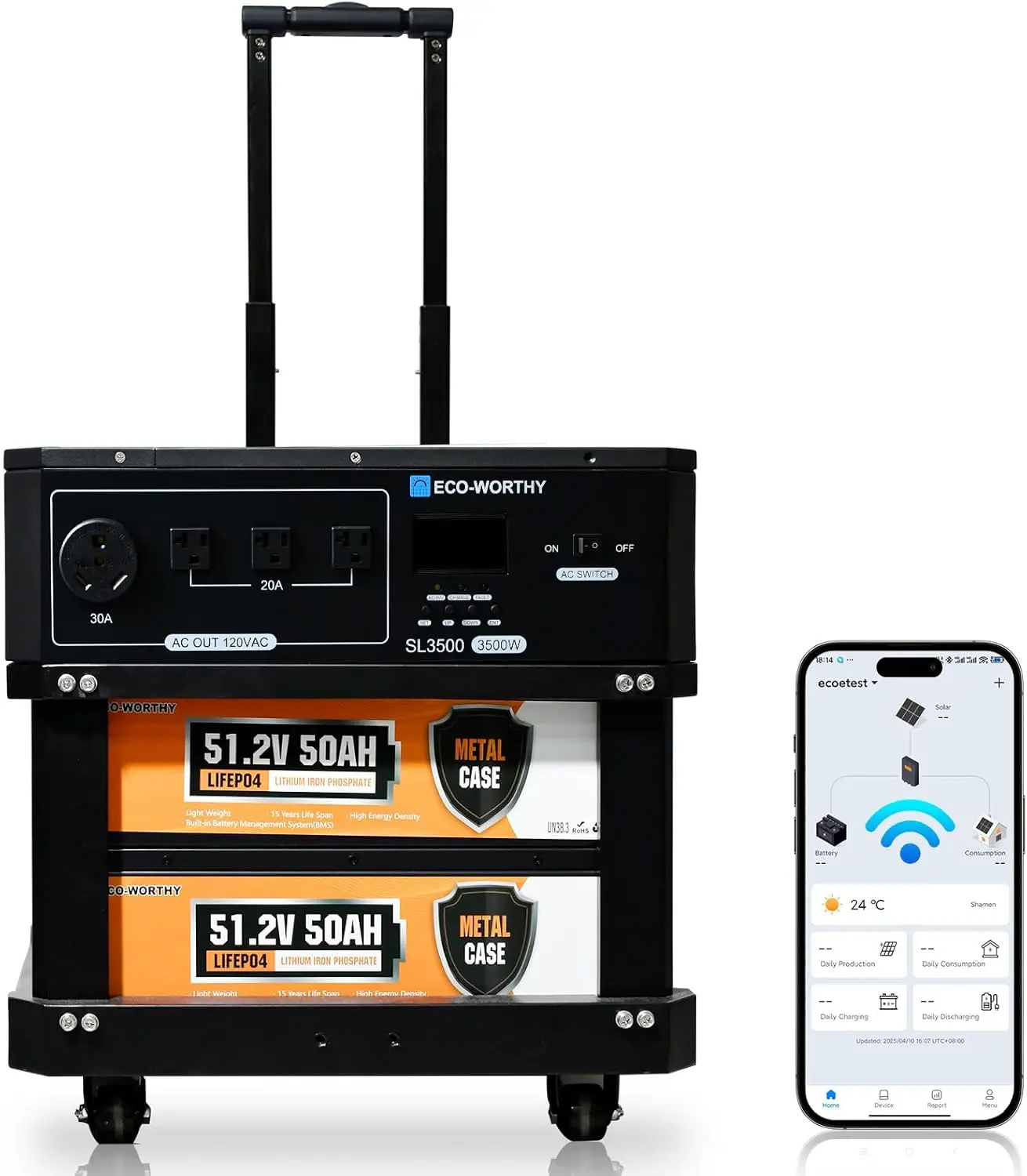 ECO-WORTHY SL3500 5120Wh 3500W Stackable Power Station, 120V/240V 3500W AC Output, LiFePO4 Battery Backup Expandable to 15.36kWH with BMS, for Home Backup, Emergency, Solar System Components
ECO-WORTHY SL3500 5120Wh 3500W Stackable Power Station, 120V/240V 3500W AC Output, LiFePO4 Battery Backup Expandable to 15.36kWH with BMS, for Home Backup, Emergency, Solar System Components