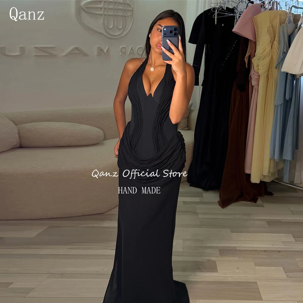 Qanz Vintage Black Satin Evening Dresses Halter Neck Sleeveless Cape Vestidos Invitada De Boda Mermaid Prom Dress Customized
Qanz Vintage Black Satin Evening Dresses Halter Neck Sleeveless Cape Vestidos Invitada De Boda Mermaid Prom Dress Customized