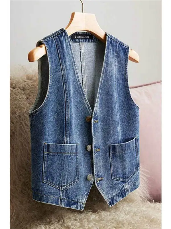 Fashionable Denim Vest Women's Sleeveless Versatile Design Spring Autumn Trendy Style Small Audience Summer Essential
Fashionable Denim Vest Women's Sleeveless Versatile Design Spring Autumn Trendy Style Small Audience Summer Essential