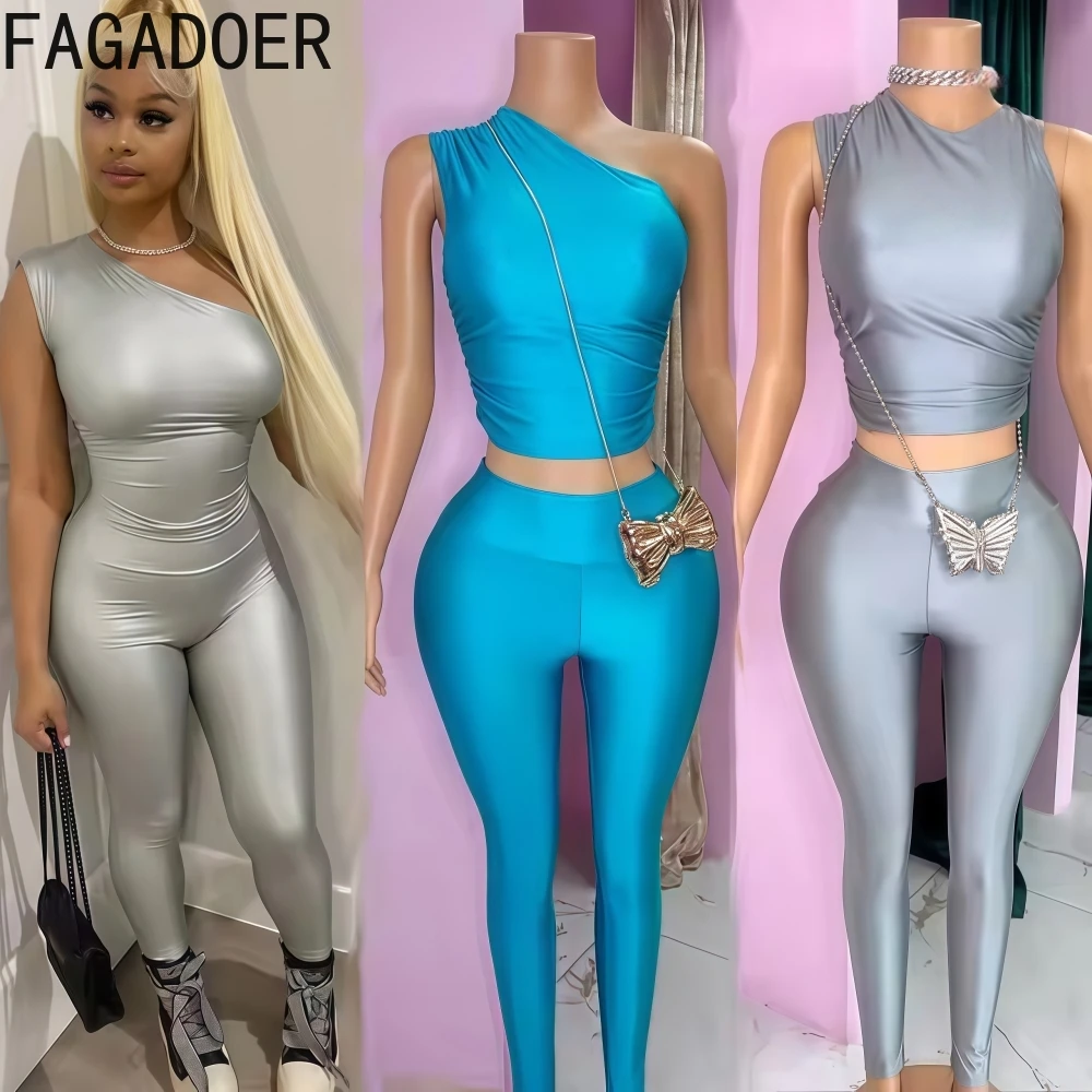 FAGADOER Fashion Two Piece Outfits Woman Solid Inclined Shoulder Sleeveless Tank Tops + Pants Matching Suits Female Streetwear
FAGADOER Fashion Two Piece Outfits Woman Solid Inclined Shoulder Sleeveless Tank Tops + Pants Matching Suits Female Streetwear