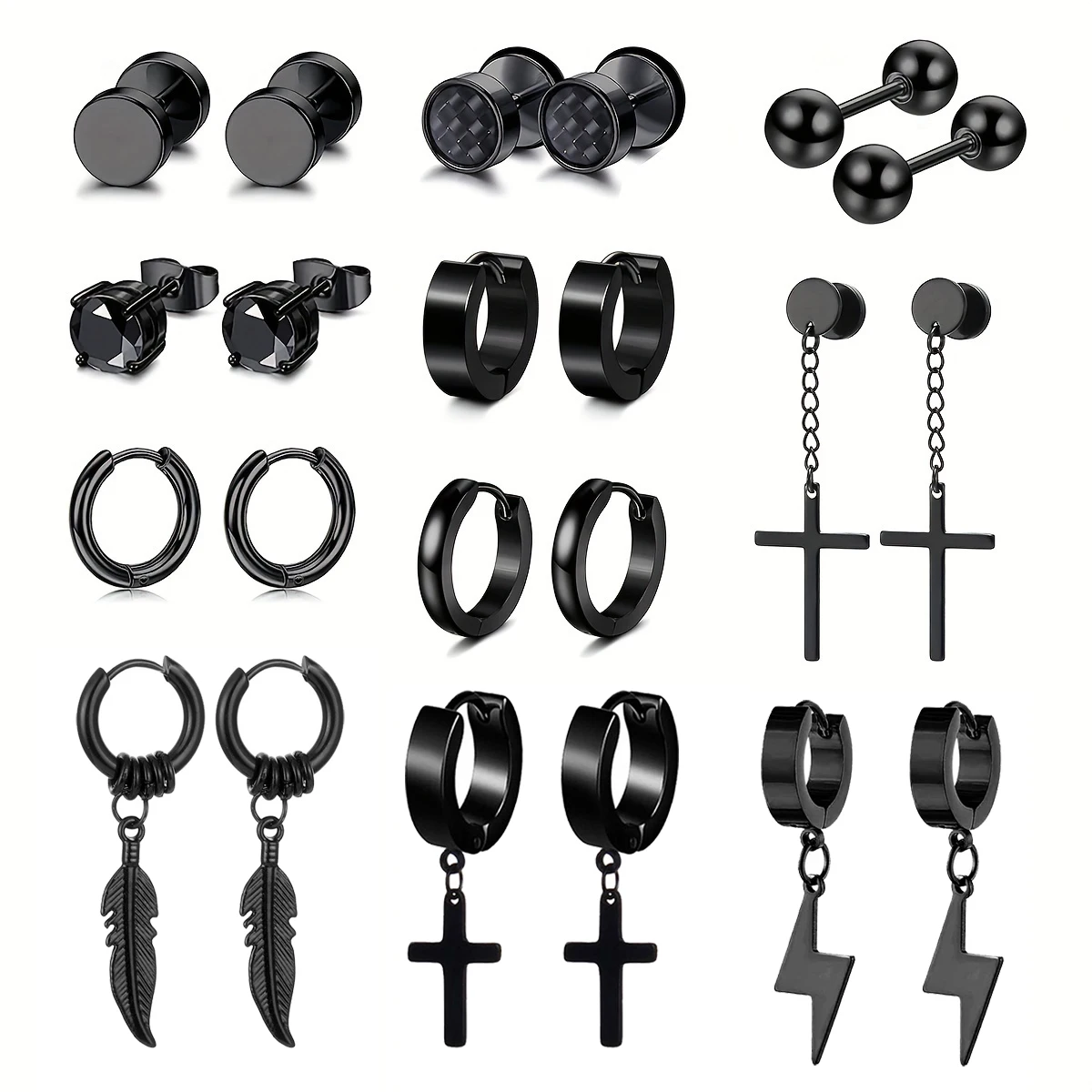 22pcs Punk Stainless Steel Minimalist Round Ball CZ Stud Earrings & Cross Feather Pendant Circle Hoop Earrings for Men Women
22pcs Punk Stainless Steel Minimalist Round Ball CZ Stud Earrings & Cross Feather Pendant Circle Hoop Earrings for Men Women
