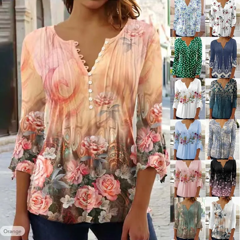 Autumn Casual T shirt For Women V-neck Tops Fashion Flower Clothes Blusa Mujer Moda 2023 Camisetas Pleated Button T-shirt Tees
Autumn Casual T shirt For Women V-neck Tops Fashion Flower Clothes Blusa Mujer Moda 2023 Camisetas Pleated Button T-shirt Tees