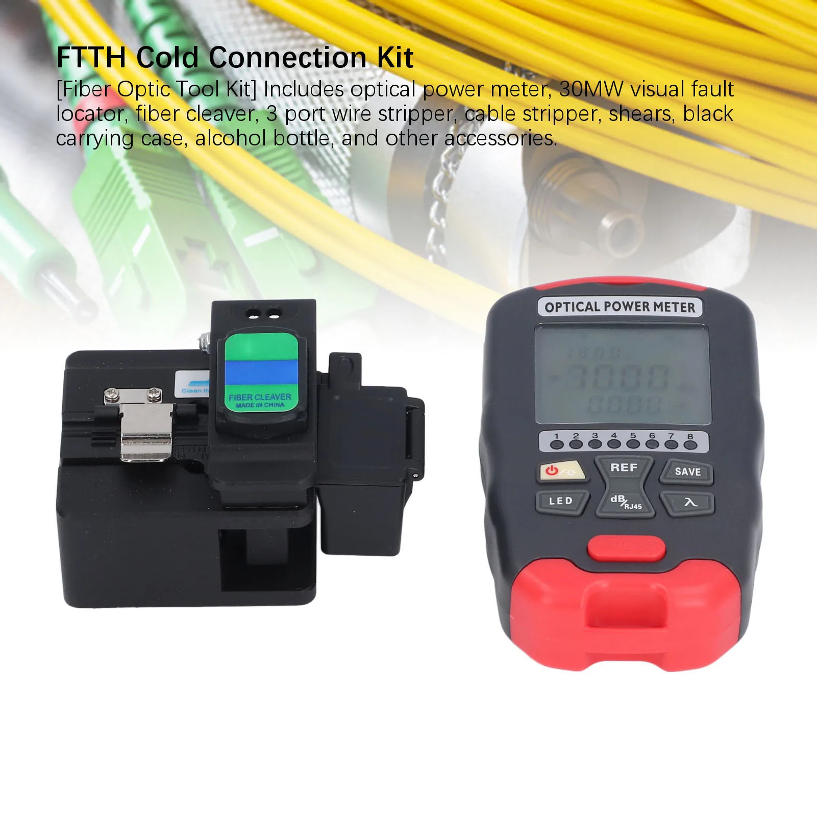 Набор оптических инструментов Cleaver 30 мВт VFL от -70 до +10 дБм OPM Cleaver Набор инструментов для зачистки 3 отверстия FTTH Набор оптических инструментов
Набор оптических инструментов Cleaver 30 мВт VFL от -70 до +10 дБм OPM Cleaver Набор инструментов для зачистки 3 отверстия FTTH Набор оптических инструментов