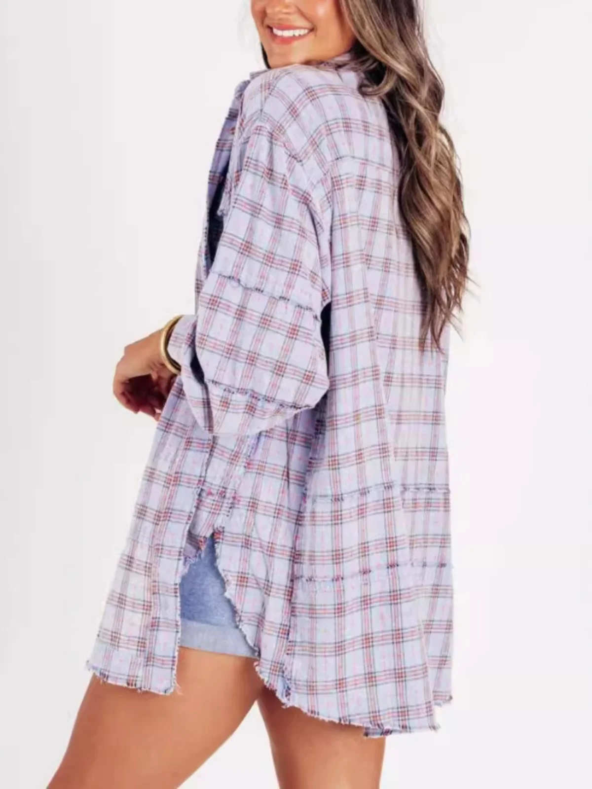 Свободный женский клетчатый повседневный топ на пуговицах с длинным светом из полиэстера, повседневный топ средней длины в клетку для женщин
Свободный женский клетчатый повседневный топ на пуговицах с длинным светом из полиэстера, повседневный топ средней длины в клетку для женщин