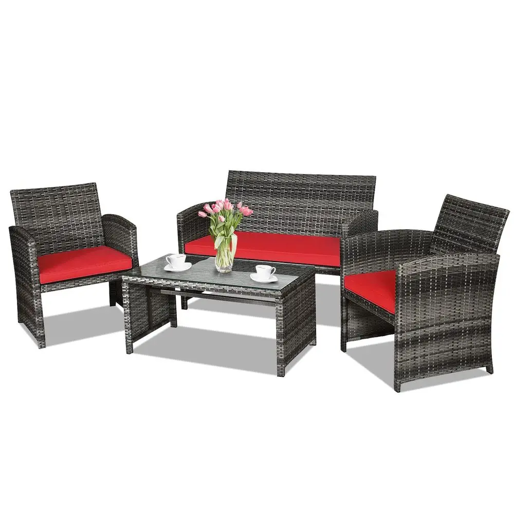 4Piece Rattan Patio Furniture Set, Outdoor Wicker Conversation Sofa with Weather Resistant Cushions and Tempered Glass Tabletop
4Piece Rattan Patio Furniture Set, Outdoor Wicker Conversation Sofa with Weather Resistant Cushions and Tempered Glass Tabletop
