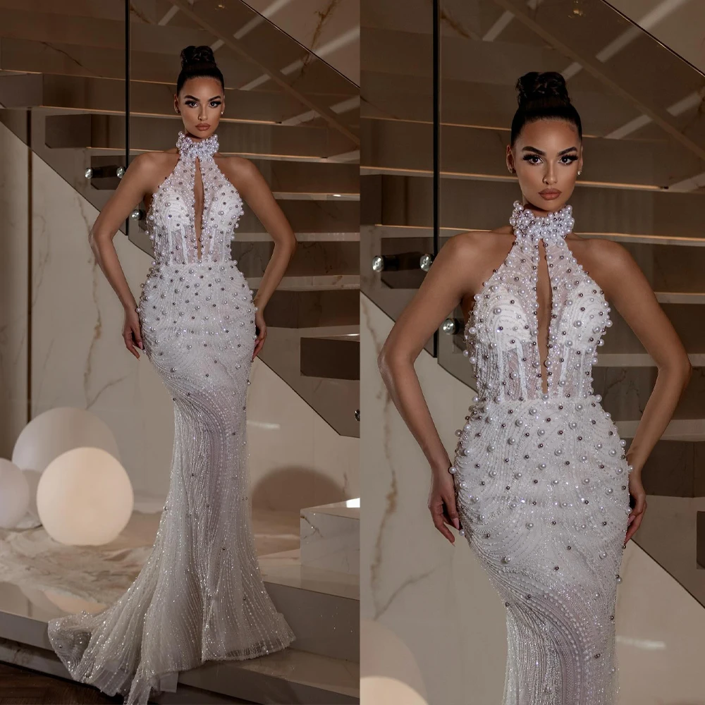 Luxury Mermaid Wedding Dresses High Collar Beads Appliques Lace Bridal Gowns Sweep Train Lace-Up Back Customized Robe De Mariée
Luxury Mermaid Wedding Dresses High Collar Beads Appliques Lace Bridal Gowns Sweep Train Lace-Up Back Customized Robe De Mariée