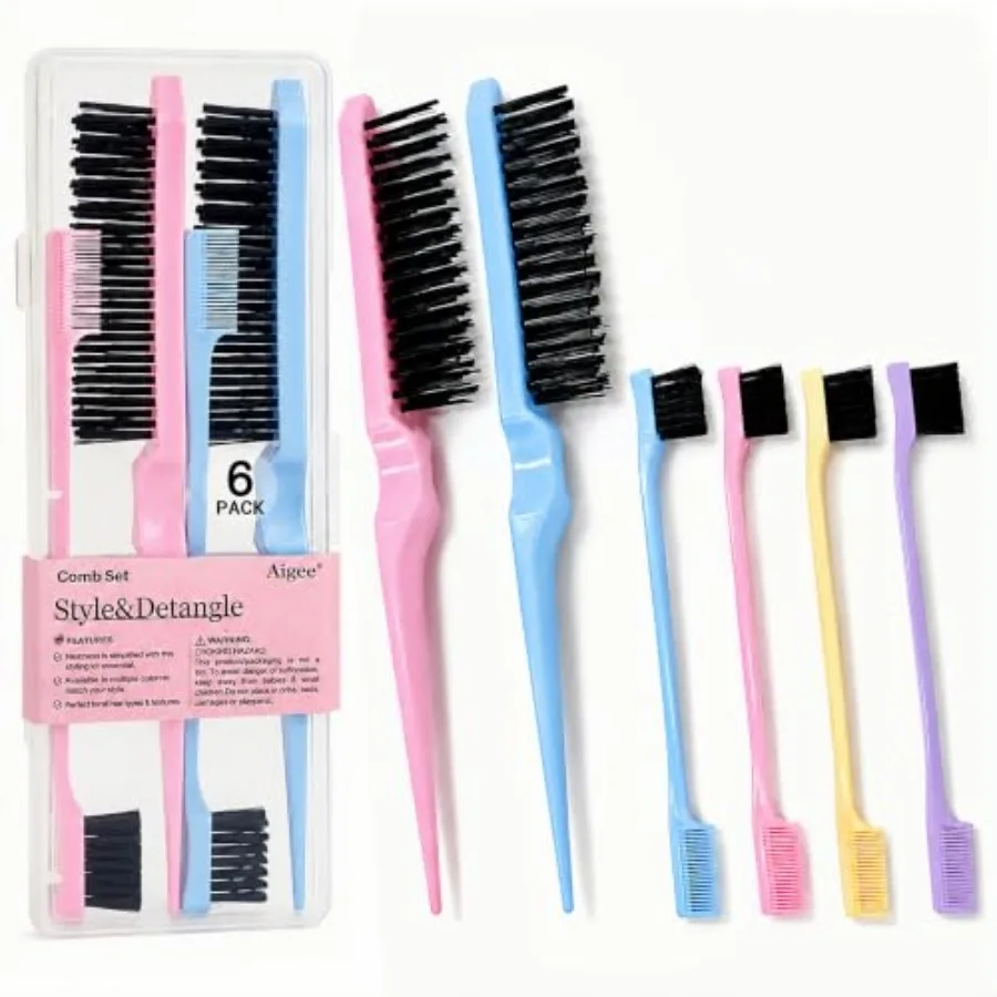 Slick Back Hair Brush and Edge Brushes and Combs Set, 6Pcs in box 2Pack 3RowTeasing Bristle Brushand 4Pack Double Sided Edge Co
Slick Back Hair Brush and Edge Brushes and Combs Set, 6Pcs in box 2Pack 3RowTeasing Bristle Brushand 4Pack Double Sided Edge Co