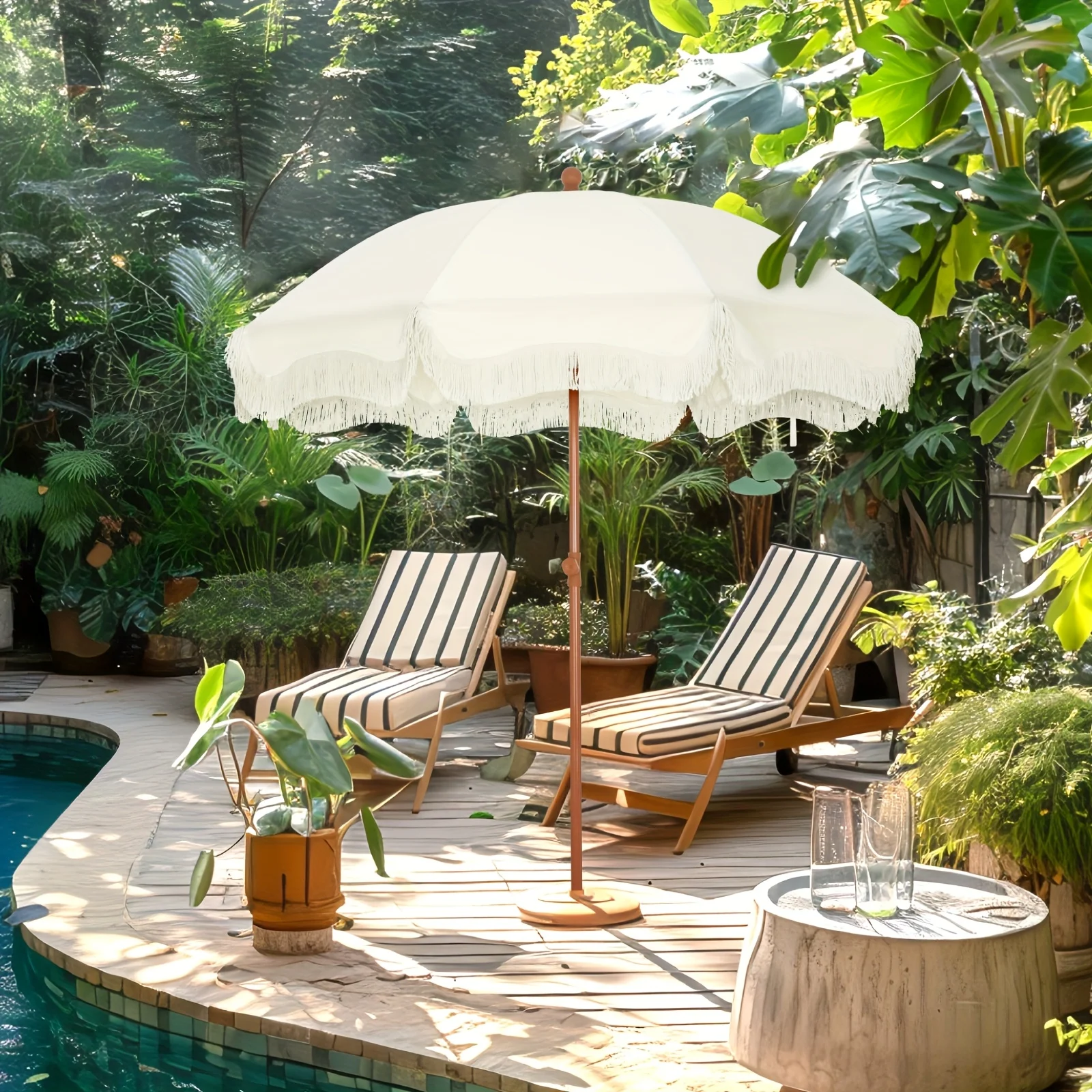 7ft Bohemian Outdoor Umbrella with Fringe Tassels & Carry Bag - UV 50+ Sun Protection, Wind-Resistant Steel Frame, White Canopy
7ft Bohemian Outdoor Umbrella with Fringe Tassels & Carry Bag - UV 50+ Sun Protection, Wind-Resistant Steel Frame, White Canopy