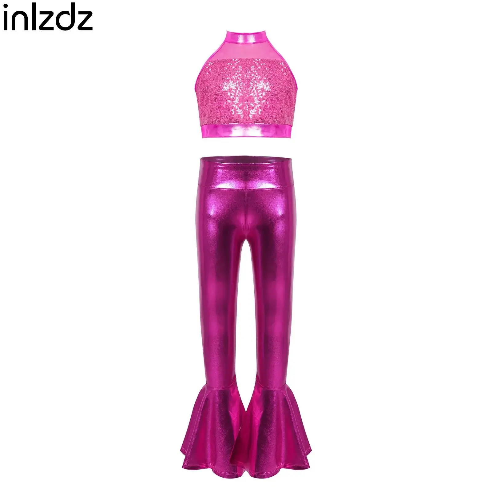 Children Girls Jazz Dance Performance Costume One Shoulder Long Sleeve Sequin Tassels Crop Top+Bell-bottom Metallic Pants Outfit
Children Girls Jazz Dance Performance Costume One Shoulder Long Sleeve Sequin Tassels Crop Top+Bell-bottom Metallic Pants Outfit