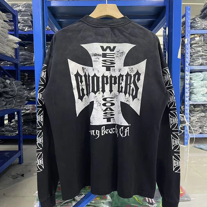American Street West Coast Choppers Long Sleeve T-Shirt Washed Distressed Cross Print
American Street West Coast Choppers Long Sleeve T-Shirt Washed Distressed Cross Print