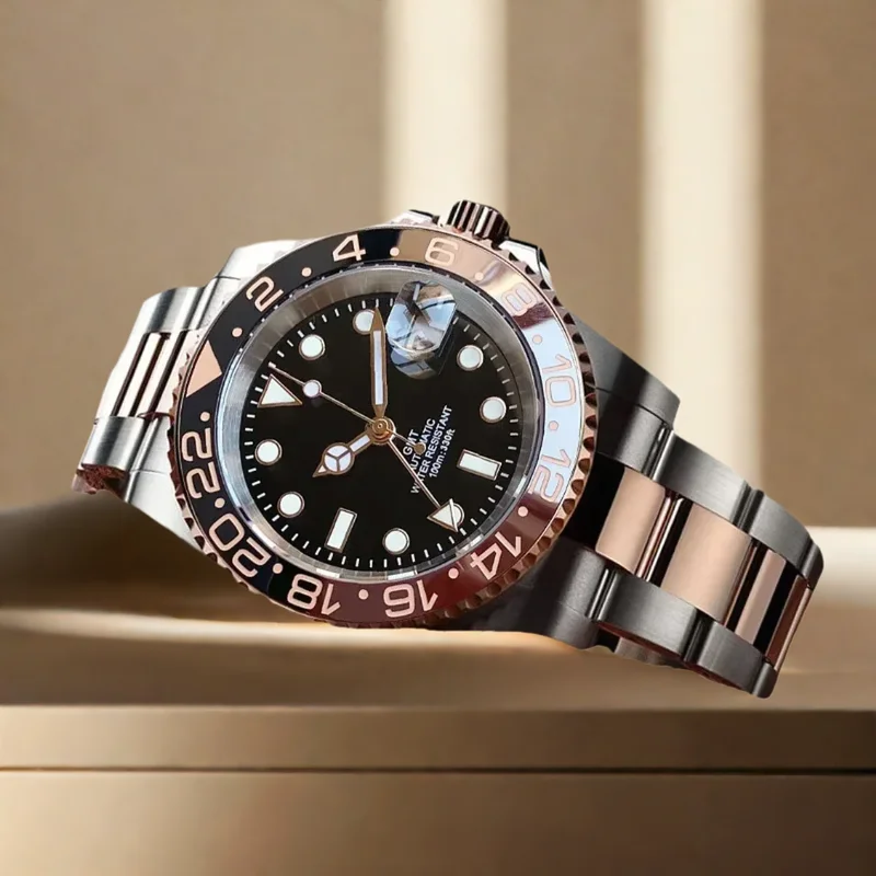 10ATM Silver Rose Golden Two Tone Dive GMT Sapphire Crystal Glass Japan NH34 Automatic Mechanical Men's Watches Green Lume
10ATM Silver Rose Golden Two Tone Dive GMT Sapphire Crystal Glass Japan NH34 Automatic Mechanical Men's Watches Green Lume
