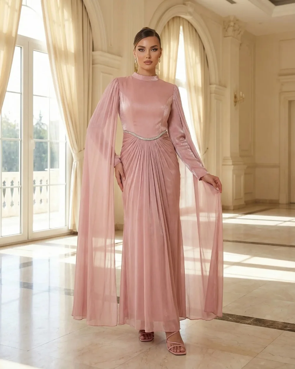 Customized Pink Sexy Fashion Chiffon Pleat Draped Rhinestone Mermaid High Collar Long Dresses Evening Dresses Exquisite Classic
Customized Pink Sexy Fashion Chiffon Pleat Draped Rhinestone Mermaid High Collar Long Dresses Evening Dresses Exquisite Classic