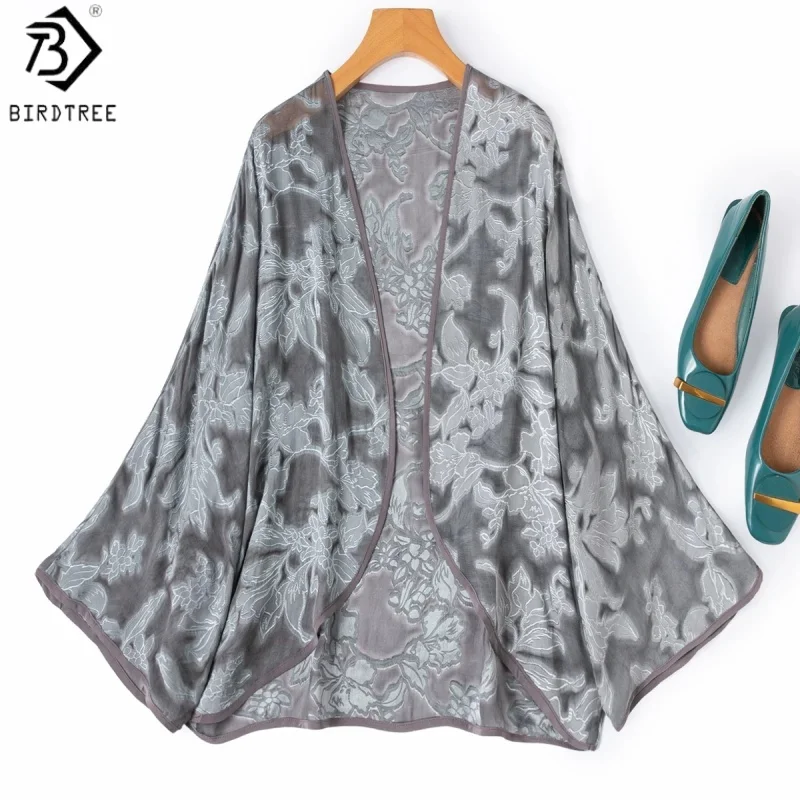 Birdtree, 100% Real Silk Grass Dyeing Sheer Coat, Women Cut-figured Voile Tops, Batwing Sleeve Loose Cardigan, 2026 New T65023JF
Birdtree, 100% Real Silk Grass Dyeing Sheer Coat, Women Cut-figured Voile Tops, Batwing Sleeve Loose Cardigan, 2026 New T65023JF