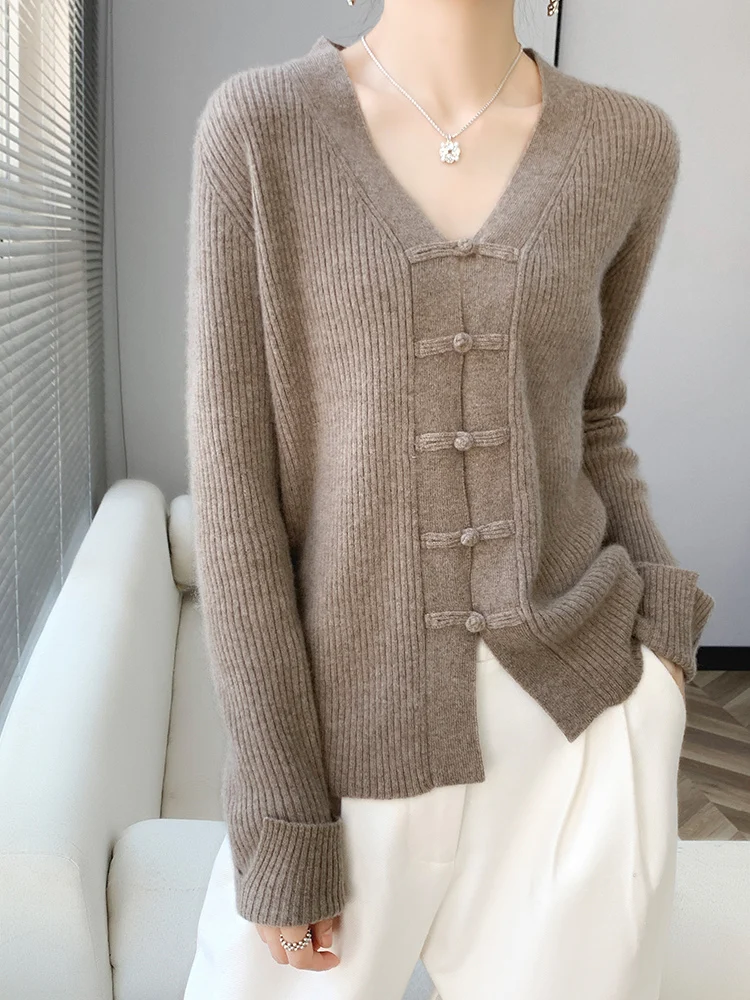 Classic 100% Merino Wool Sweater Autumn Winter Women V-Neck Striped Knitted Cardigan Casual Long Sleeve Cashmere Clothing Tops
Classic 100% Merino Wool Sweater Autumn Winter Women V-Neck Striped Knitted Cardigan Casual Long Sleeve Cashmere Clothing Tops