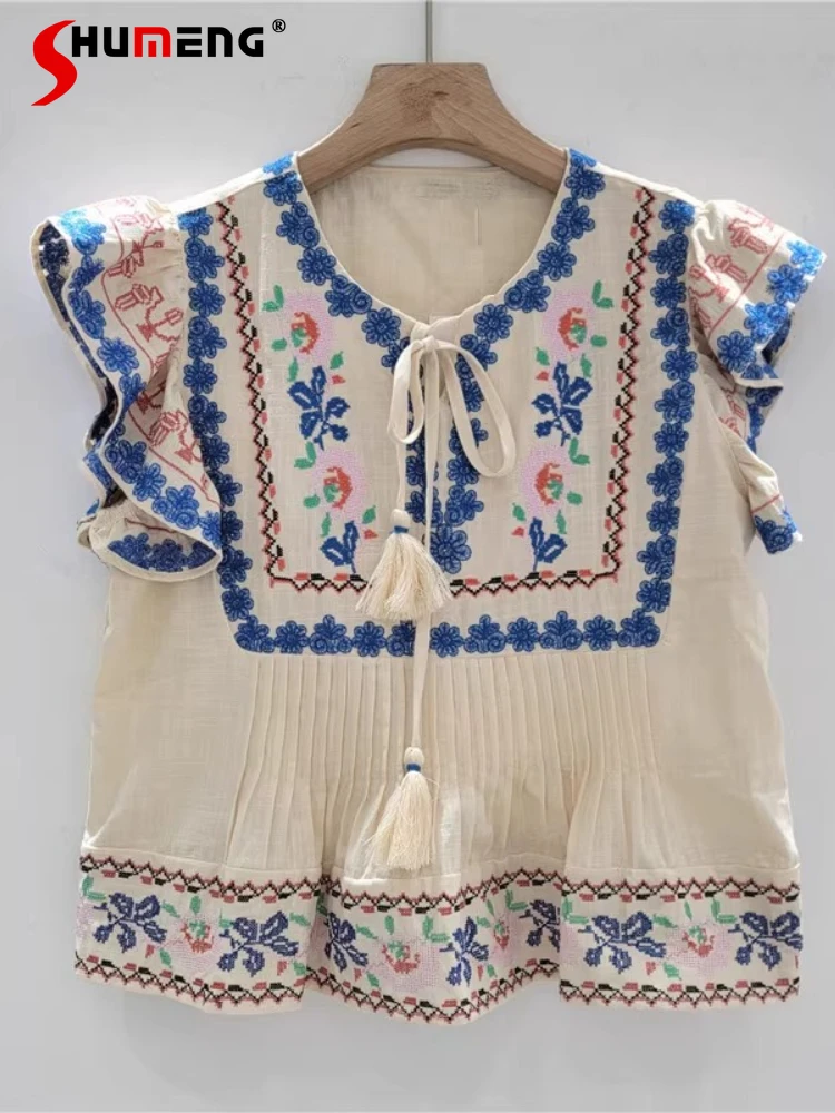Women's 2025 Spring Summer New Shirts Feminine Flower Embroidery Tassels Short-sleeve Shirt Women's Loose Comfort Pullover Tops
Women's 2025 Spring Summer New Shirts Feminine Flower Embroidery Tassels Short-sleeve Shirt Women's Loose Comfort Pullover Tops