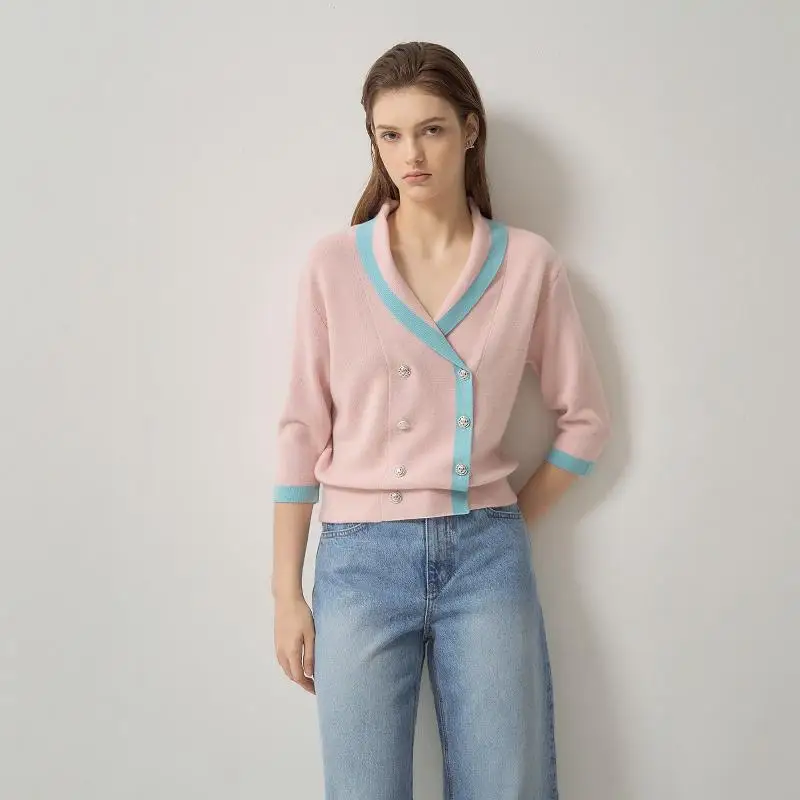 Korean Sle Knitted ort Sve Open Cardigan Double Row Buttons Color Blo Simple Ele Autumn Top Women's Faion
Korean Sle Knitted ort Sve Open Cardigan Double Row Buttons Color Blo Simple Ele Autumn Top Women's Faion