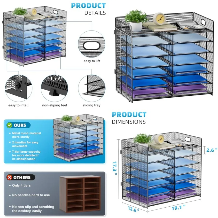 Paper Organizer for Desk, Mesh Literature Organizer, Mail File Sorter Tray with Handle, Desktop Mailbox for Office Classroom Ho
Paper Organizer for Desk, Mesh Literature Organizer, Mail File Sorter Tray with Handle, Desktop Mailbox for Office Classroom Ho