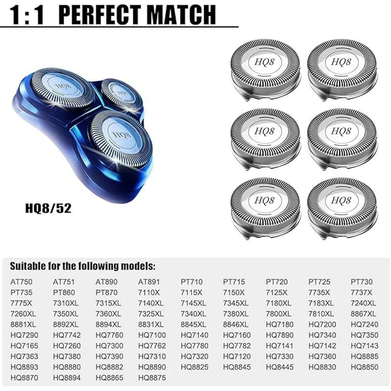 6PCS Shaver Head Replace razor blade For Shaver model HQ8 HQ850 HQ7120/A AT750 PT860 PT870 AT751 AT890 AT891 HQ8200 HQ8240
6PCS Shaver Head Replace razor blade For Shaver model HQ8 HQ850 HQ7120/A AT750 PT860 PT870 AT751 AT890 AT891 HQ8200 HQ8240