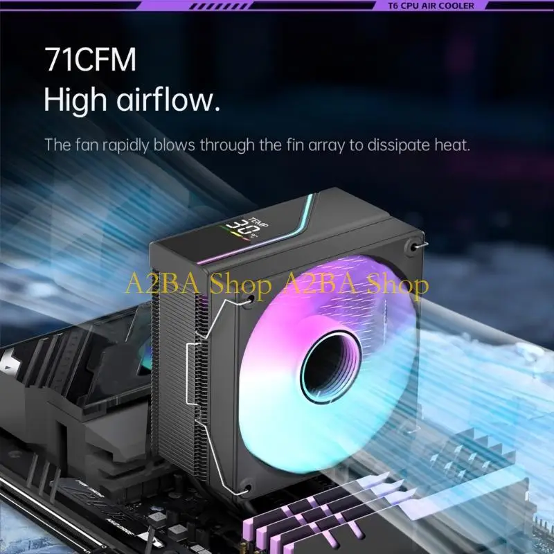 A2BA Low Noise CPU Cooling Fan 6 Heat Pipes ARGB Temperature Display 200W Support
A2BA Low Noise CPU Cooling Fan 6 Heat Pipes ARGB Temperature Display 200W Support
