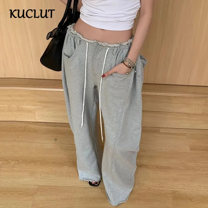 KUCLUT Fashion Women's Grey Casual Pants Loose Elastic Waist Drawstring Design Straight Trousers Female Trendy New Items 1A110
KUCLUT Fashion Women's Grey Casual Pants Loose Elastic Waist Drawstring Design Straight Trousers Female Trendy New Items 1A110