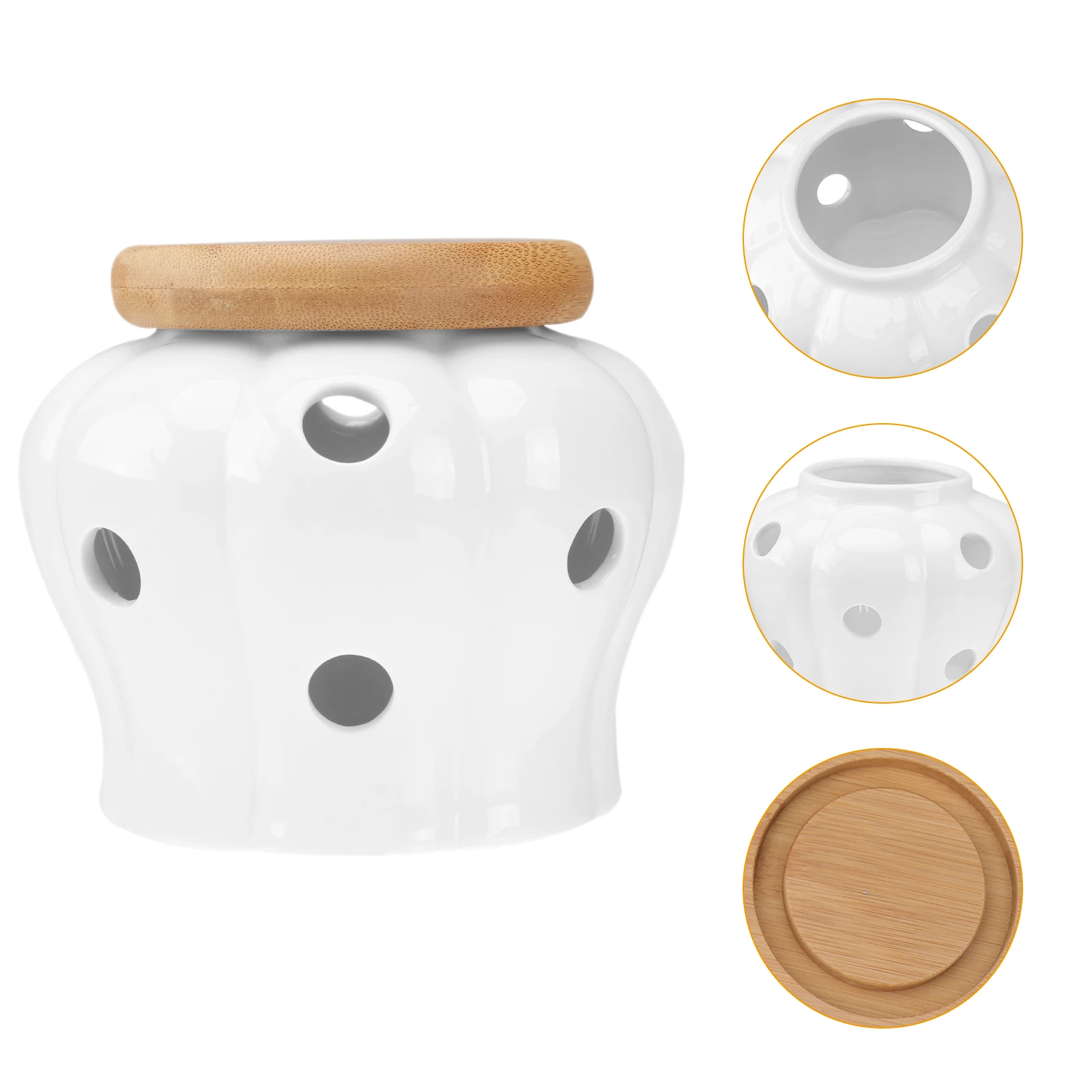Ceramic Garlic 12 Air Vents Strengthen Porcelain Bamboo Lid Cool Ceramics Containers Dry Storage Saving 
Ceramic Garlic 12 Air Vents Strengthen Porcelain Bamboo Lid Cool Ceramics Containers Dry Storage Saving