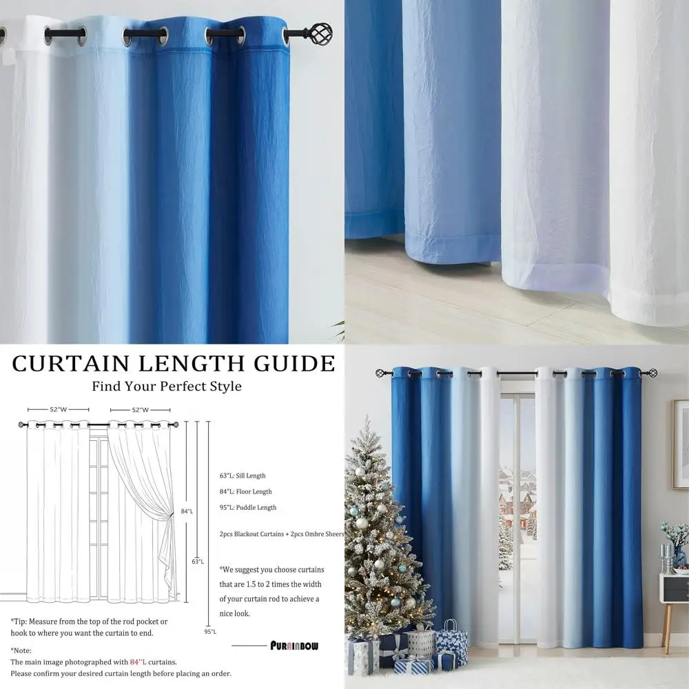 84 Ombre Sheers with Blackout Curtains, 90% Light Blockage, 52 Wide, 4-Piece Set for Christmas Decor
84 Ombre Sheers with Blackout Curtains, 90% Light Blockage, 52 Wide, 4-Piece Set for Christmas Decor