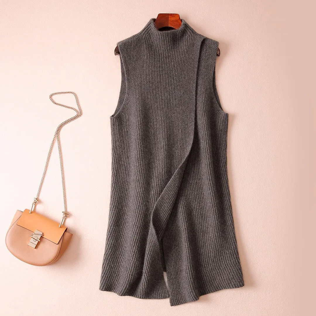 Loose Fit Cashmere Knitted Vest Women's Mid-Length Sleeveless Sweater Stand Collar Woolen Shoulder Pad Autumn Winter New Style
Loose Fit Cashmere Knitted Vest Women's Mid-Length Sleeveless Sweater Stand Collar Woolen Shoulder Pad Autumn Winter New Style